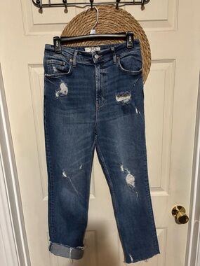 Free People. High rise waist and a straight-leg jean